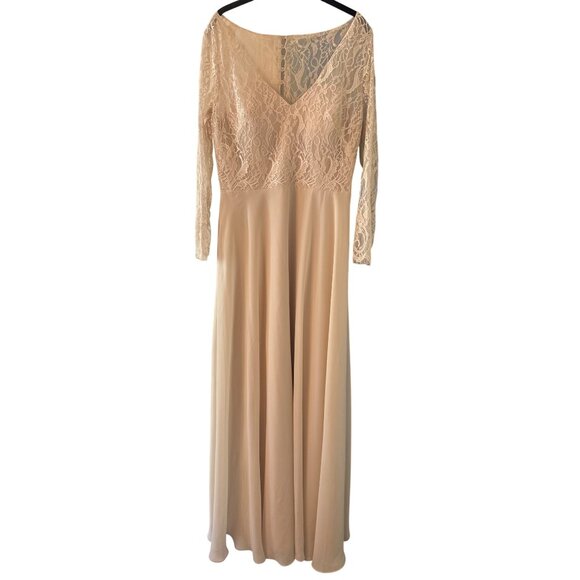 Christina Wu Celebration Latte Cream Lace Gown Size 12 Long Sleeves Floor Length - Picture 1 of 4